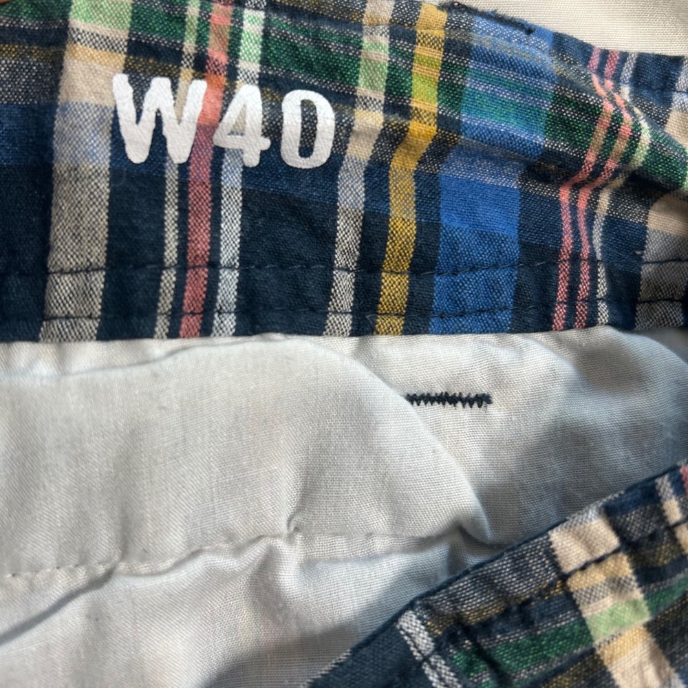 Mossimo Supply Co Mens Plaid Shorts Navy Blue Green Yellow Size 40 Flat Front - Picture 7 of 11